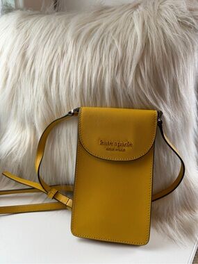 Kate Spade Cameron North South Flap Phone Crossbody Yellow Saffiano Leather